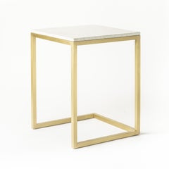 Esopo Modern Handmade Brass Side Table with White Carrara Marble Square Top