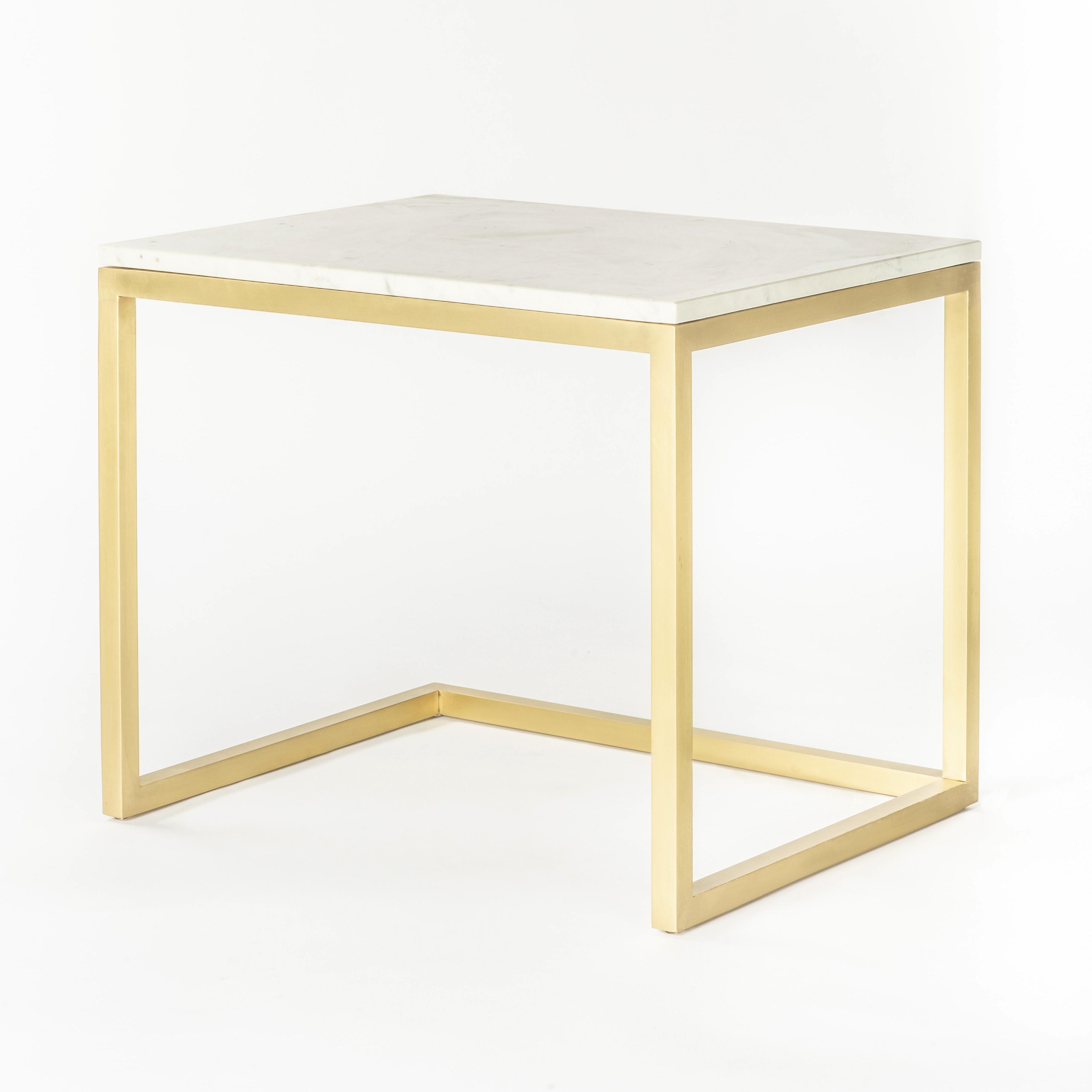 Italian Esopo Modern Handmade Brass Coffee Table with White Carrara Marble Top For Sale