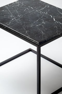 Esopo Modern Handmade Iron Coffee Table with Black Marquina Marble Top