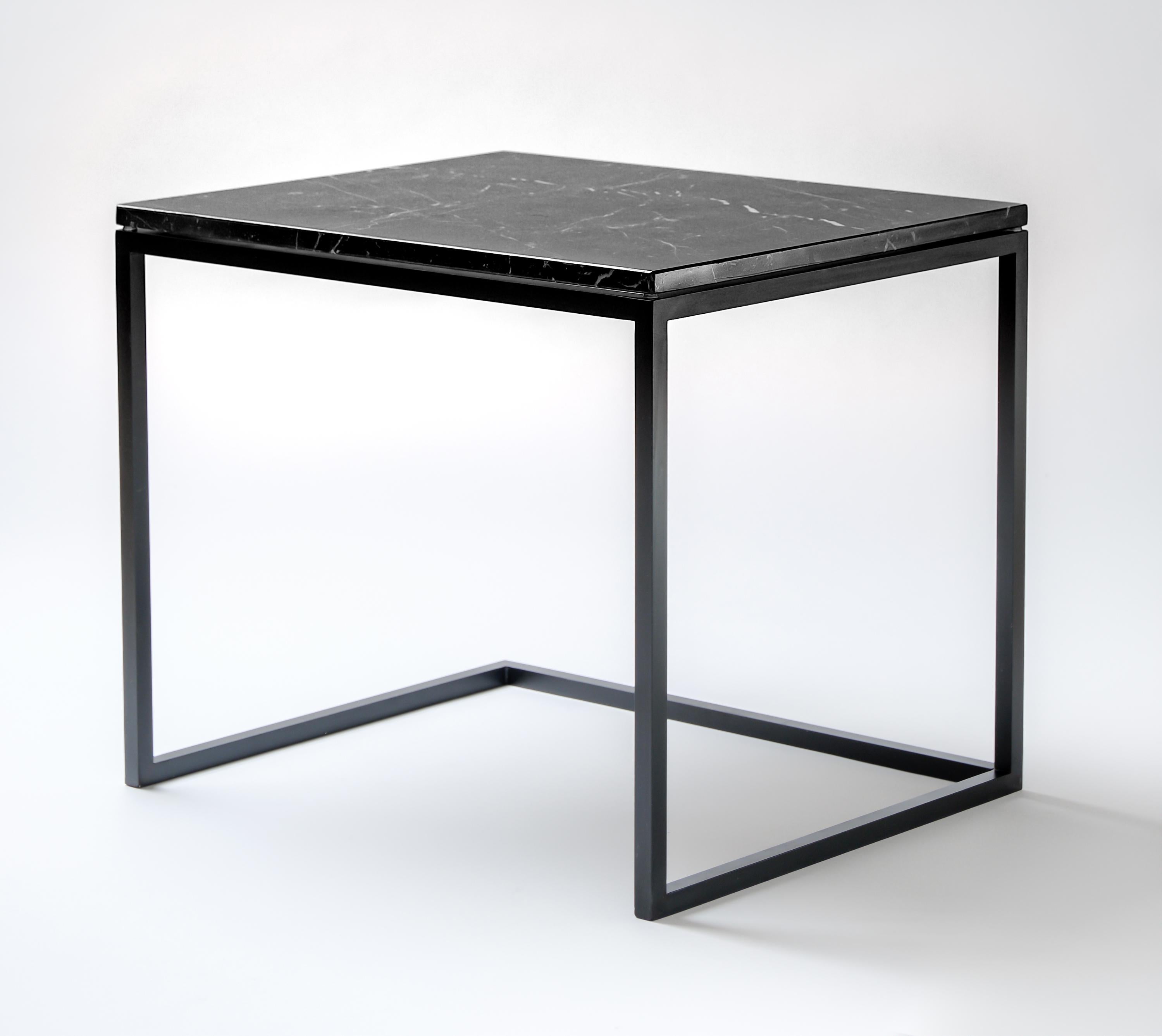 Polished Esopo Modern Handmade Iron Coffee Table with Black Marquina Marble Top For Sale