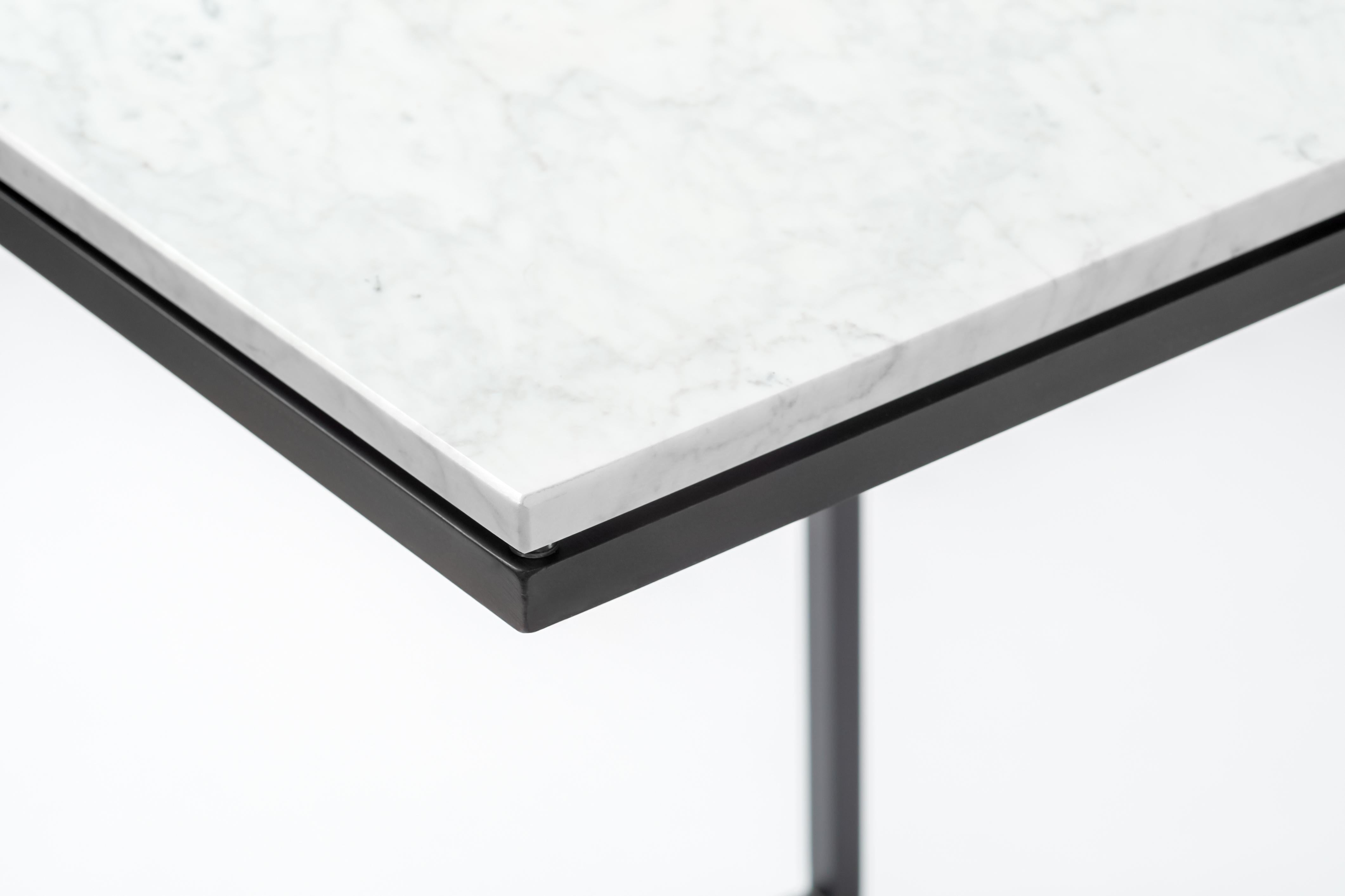 Italian ESOPO Modern Handmade Iron Coffee Table with White Carrara Marble Top For Sale