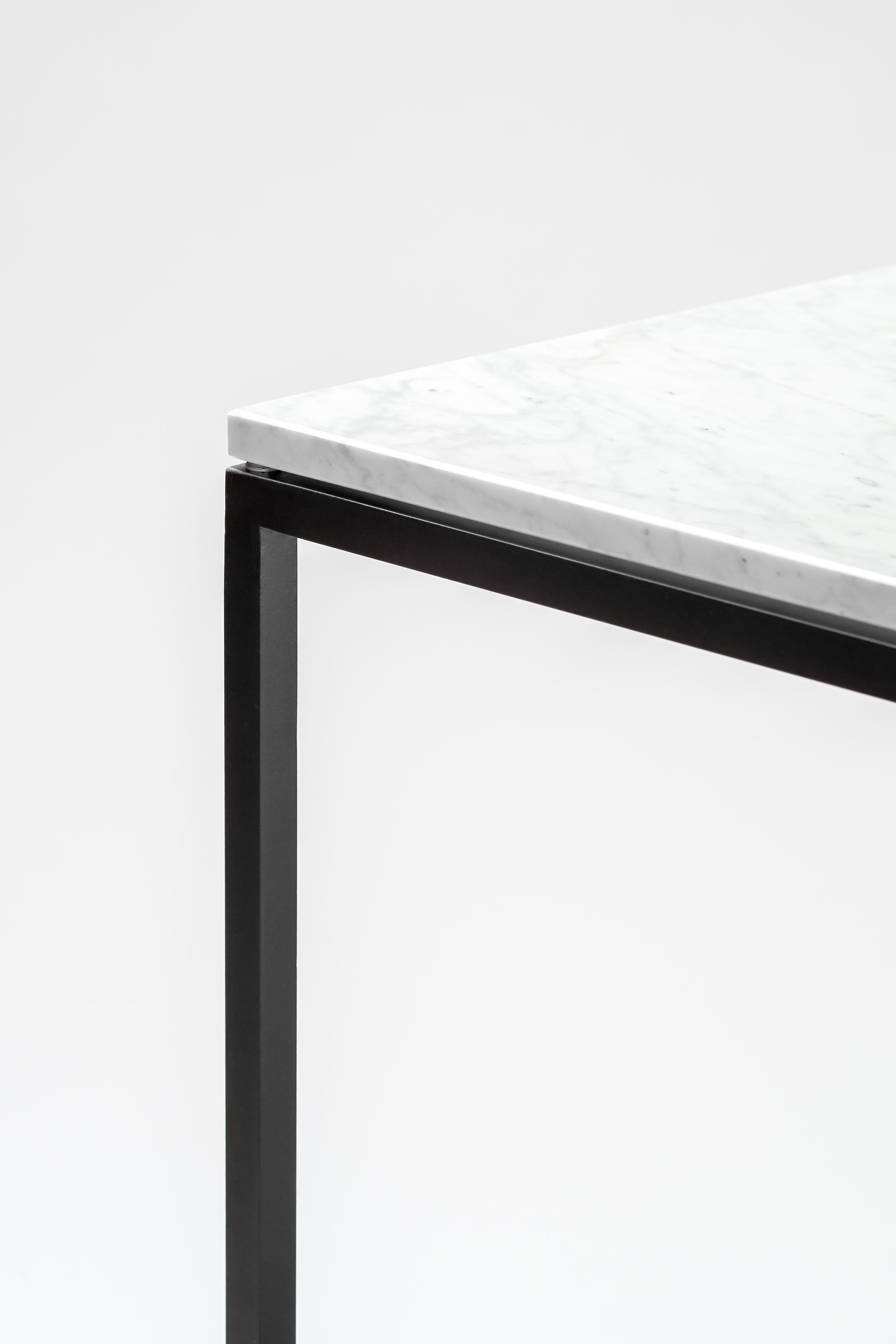 Italian “ESOPO” Modern Handmade Iron Side Table with White Carrara Marble Square Top For Sale