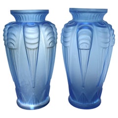 Espaivet Art Deco Pair of Vases Signed with Geometric Decorations