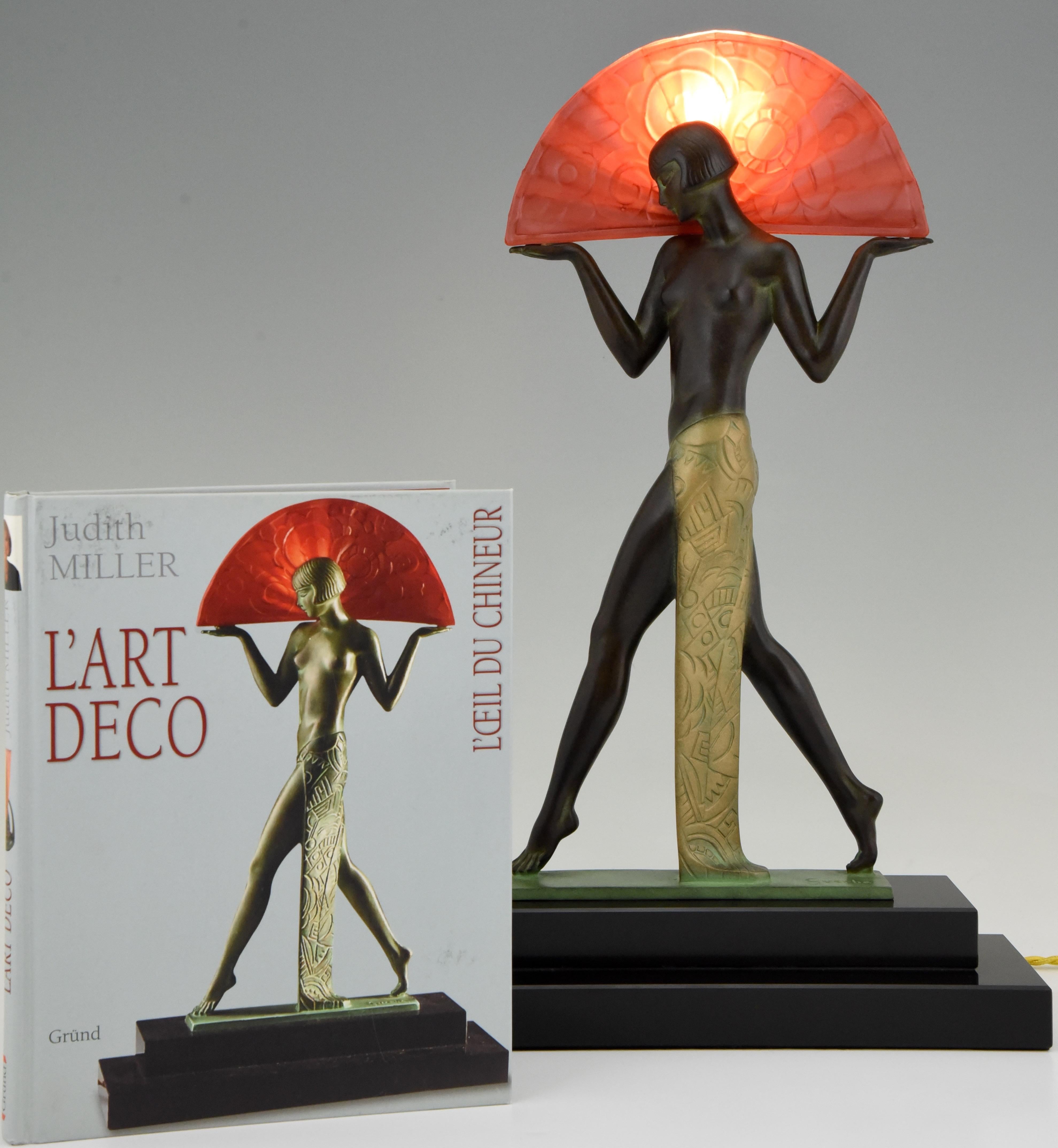 Art Deco Style Lamp Espana Dancer with Fan by Guerbe for Max Le Verrier Original For Sale 1