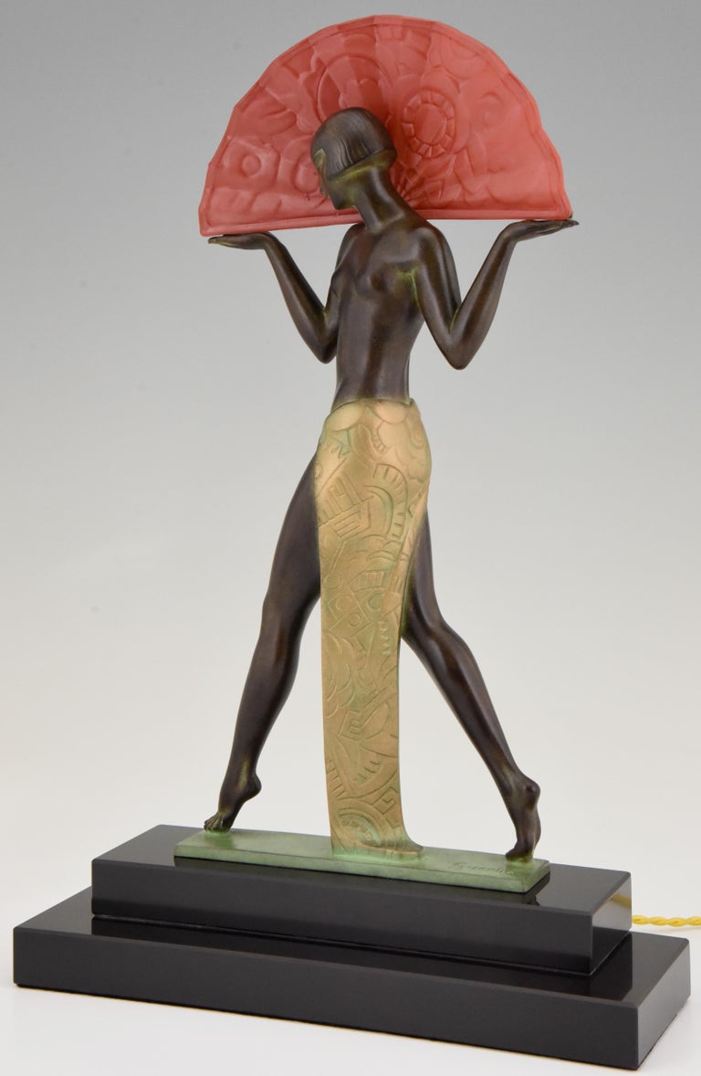 Guerbe Le Verrier Style Nude Art Deco Egyptian Lamp with 
