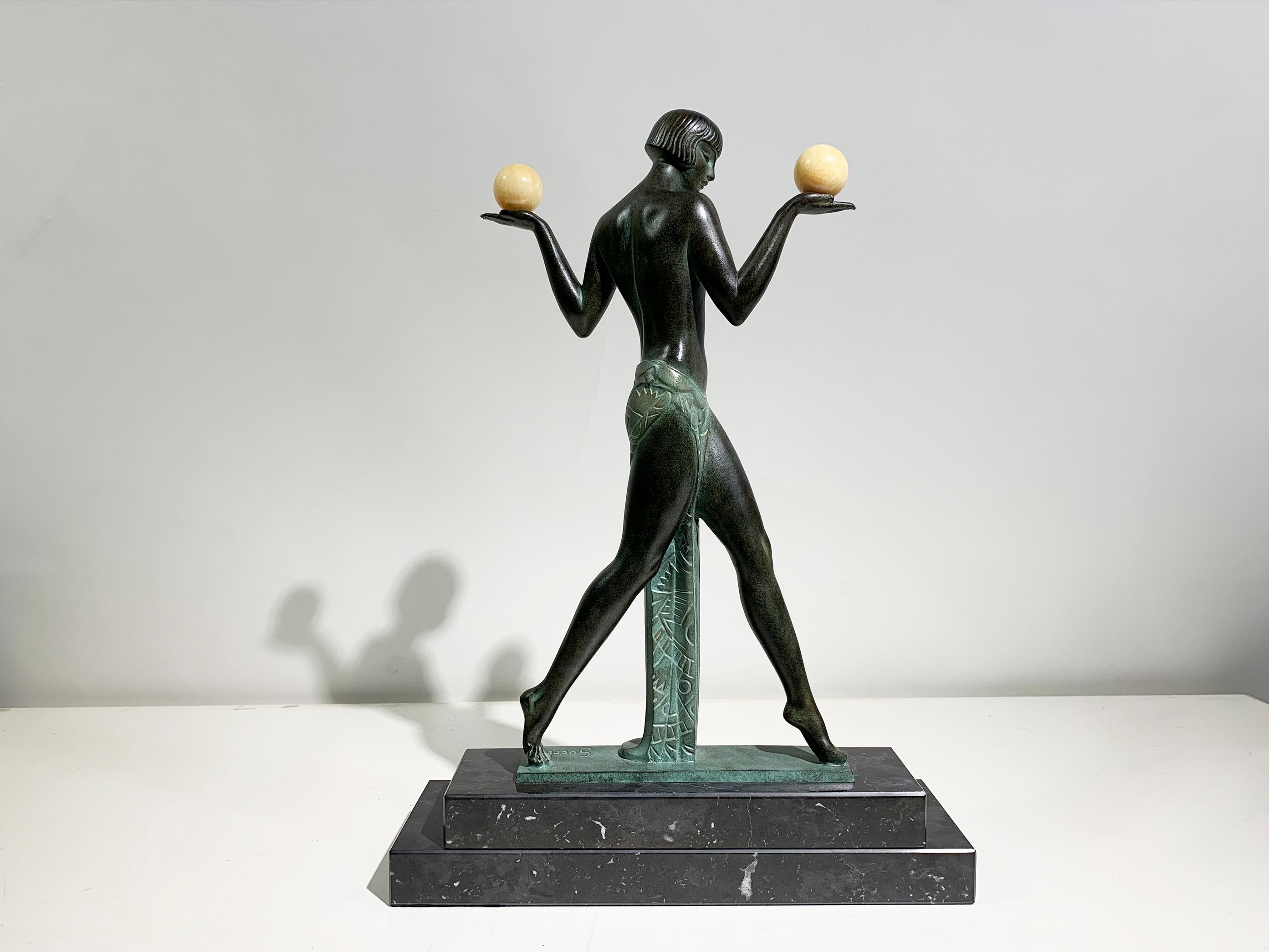 French Espana Aux Boules Dancer Sculpture by Raymonde Guerbe for Max Le Verrier, Signed For Sale