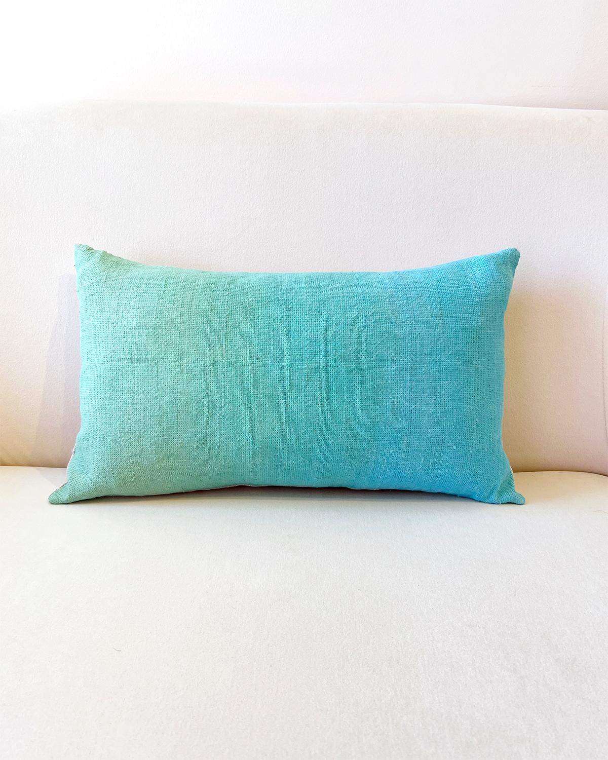 Espanyolet Aqua Ombre Hand-Painted Vintage Linen Pillow 20