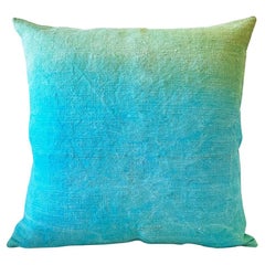 Espanyolet Aqua Ombre Hand-Painted Vintage Linen Pillow 20"x20"