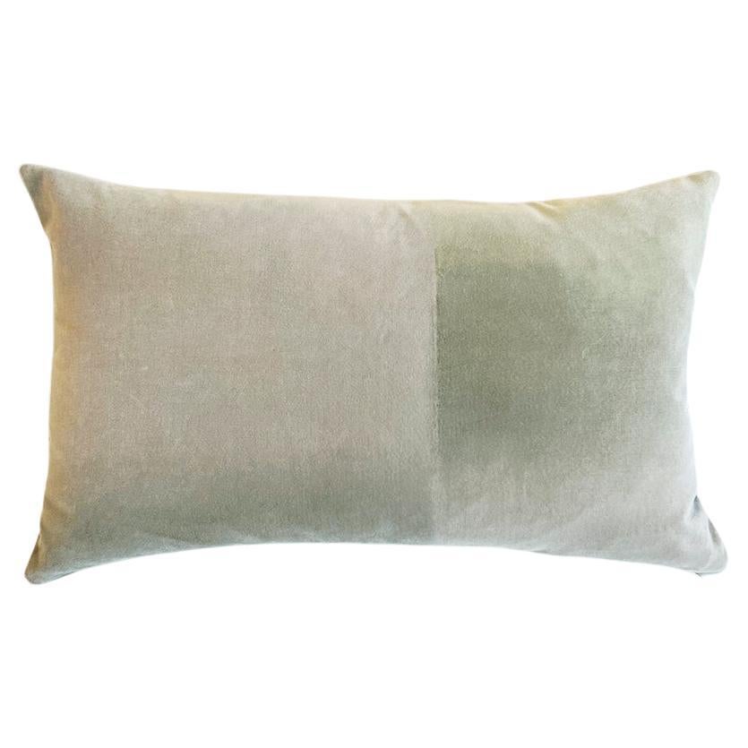 Espanyolet Hand-Painted Vintage Velvet Throw Pillow in Moss Green 16"x26" For Sale