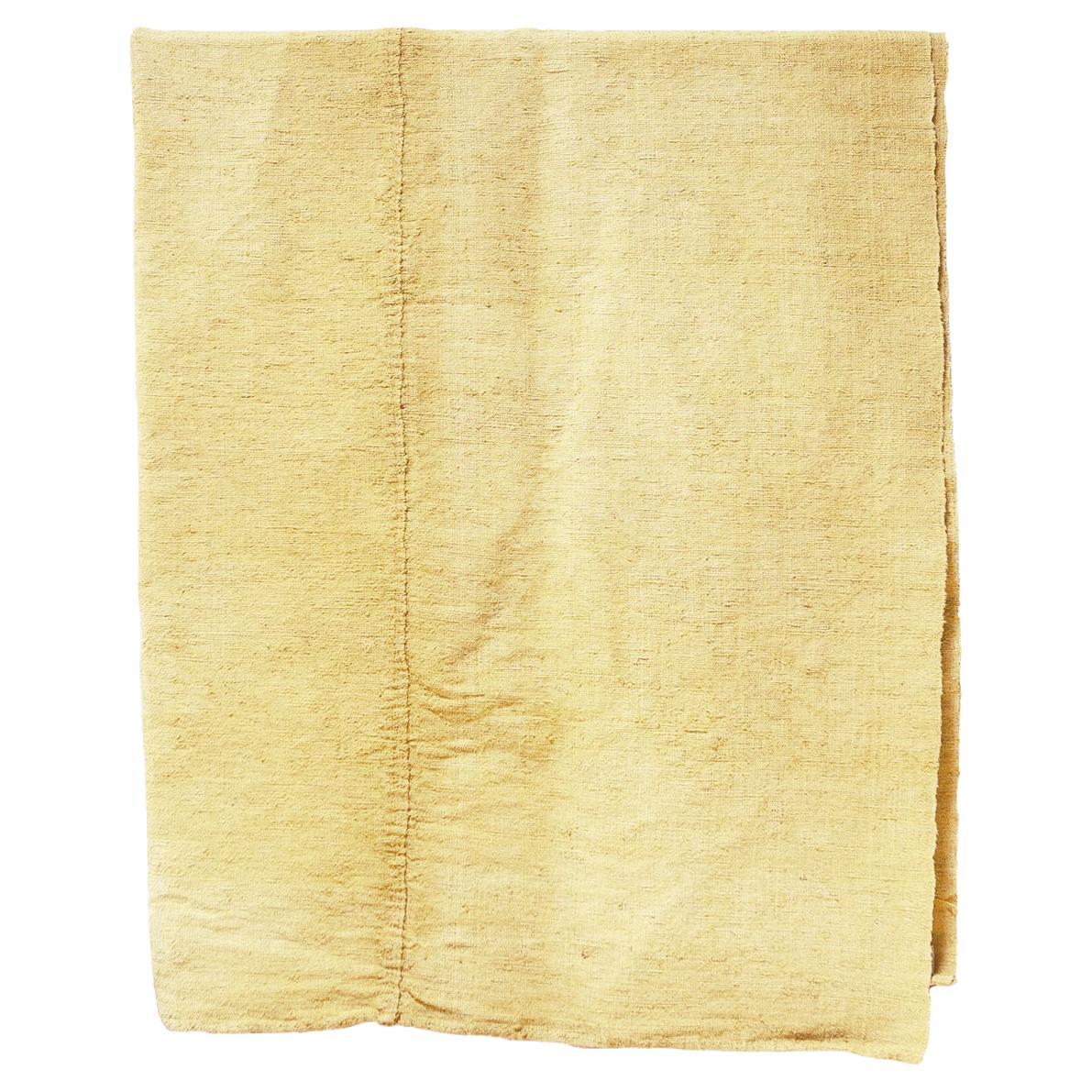 Espanyolet Pale Yellow Hand Painted Vintage Linen Throw made in Spain  For Sale