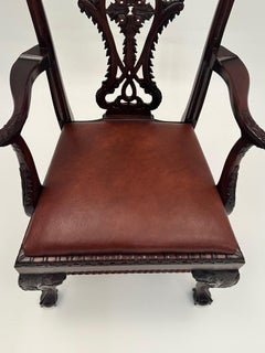 Especially Handsome Hand Carved Mahogany English Chippendale Style Armchair