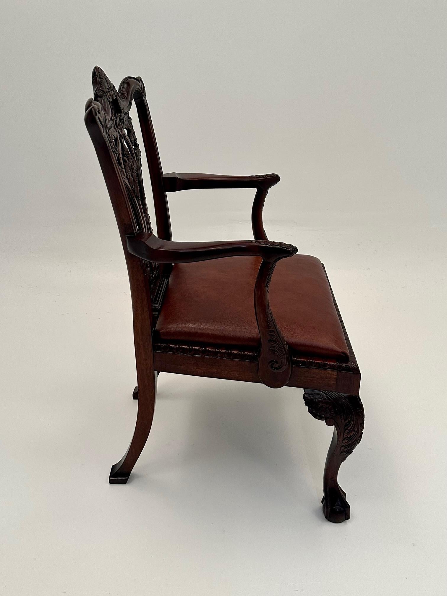 Especially Handsome Hand Carved Mahogany English Chippendale Style Armchair For Sale 2