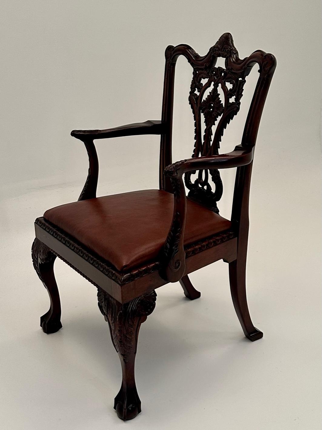Especially Handsome Hand Carved Mahogany English Chippendale Style Armchair For Sale 3