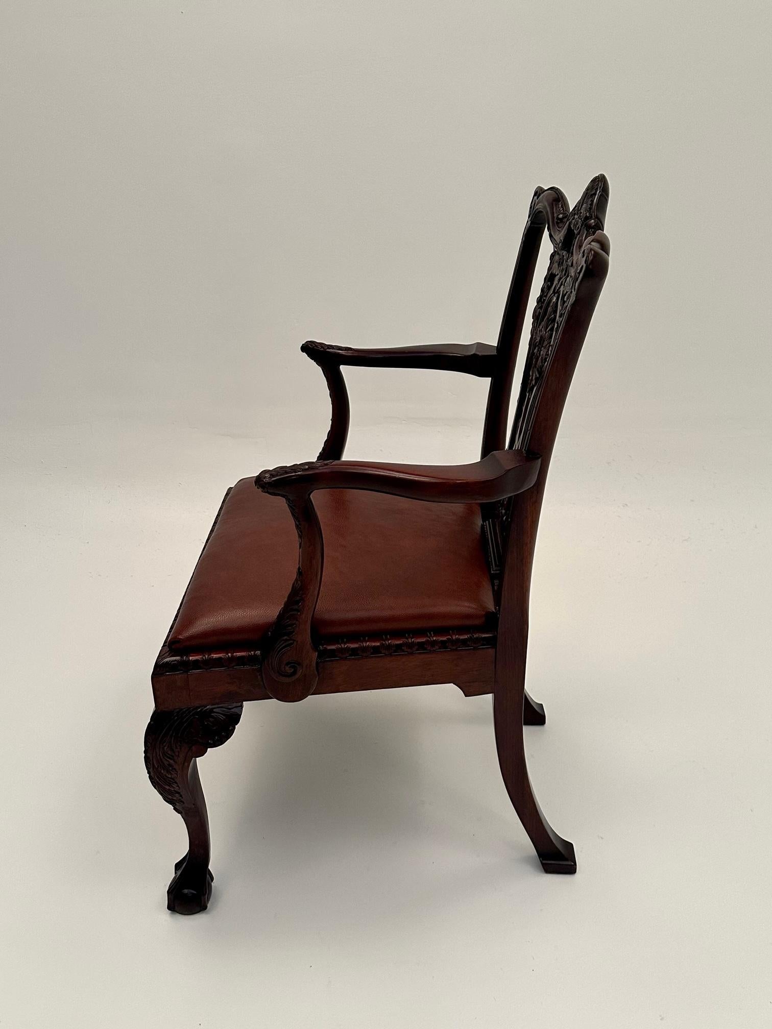 Especially Handsome Hand Carved Mahogany English Chippendale Style Armchair For Sale 4