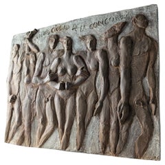 Esperanza d
Ors Bronze Relief Plaque Figurative Sculpture Spain 1990s