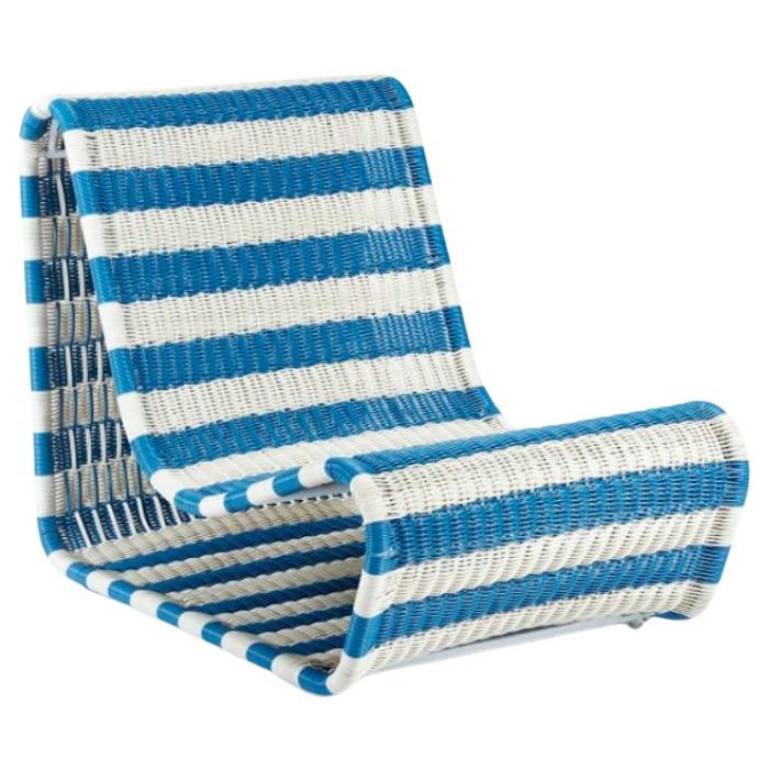 Esperanza Outdoor Lounge Chair in Blue and White Stripe  For Sale