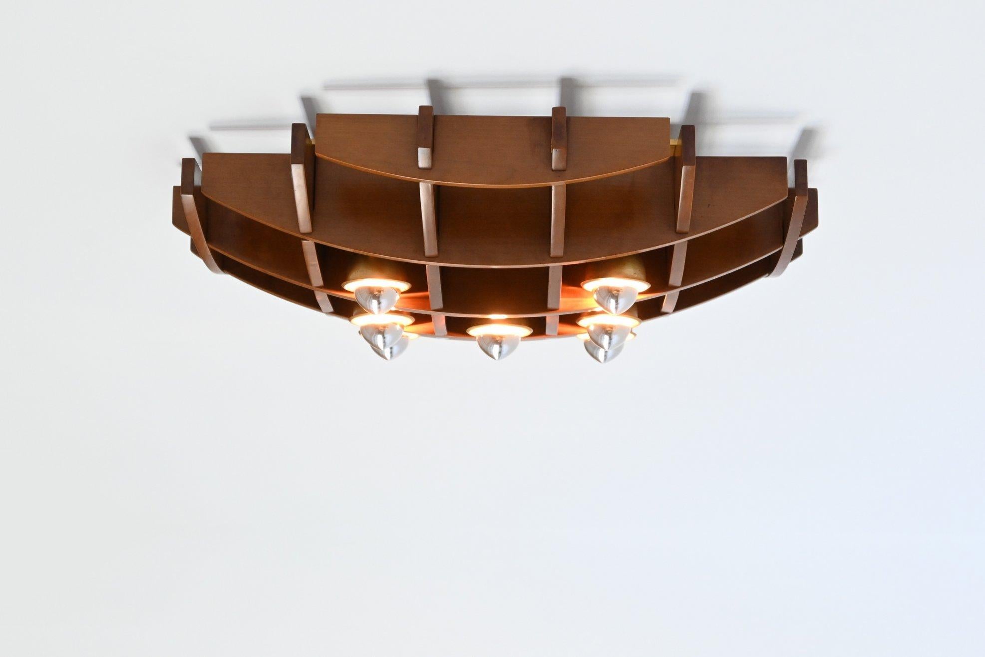 Esperia Ceiling or Wall Lamp Teak Wood and Brass Italy 1970 2