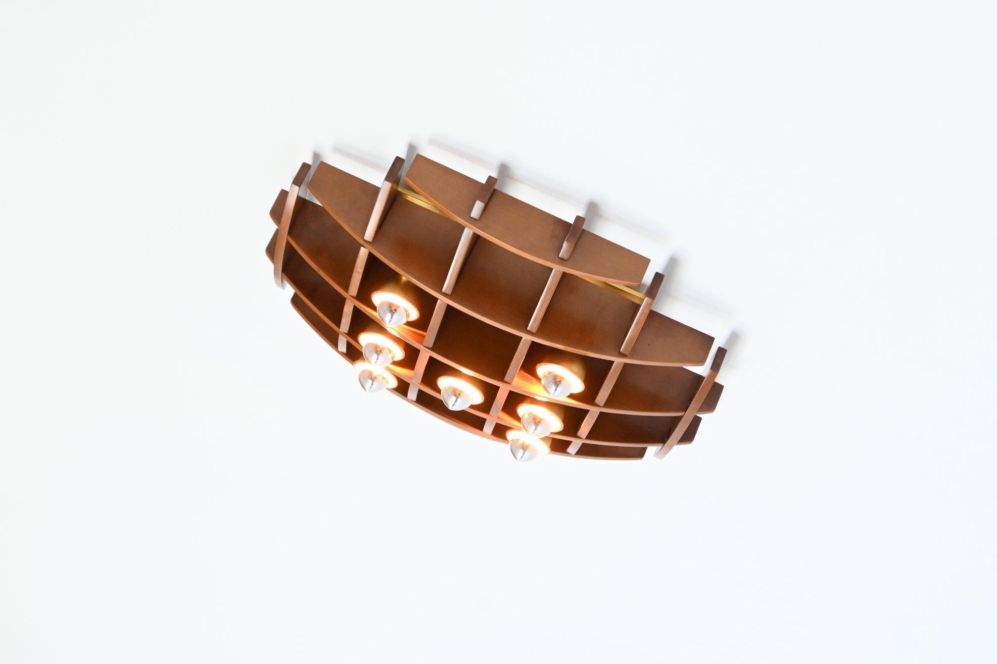 Esperia Ceiling or Wall Lamp Teak Wood and Brass Italy 1970 3