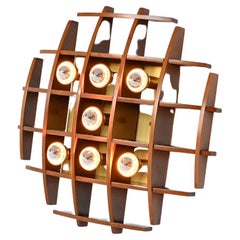 Esperia Ceiling or Wall Lamp Teak Wood and Brass Italy 1970