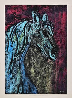 The Horse -  Enamel on Paper by Esperia Gave - 1950s