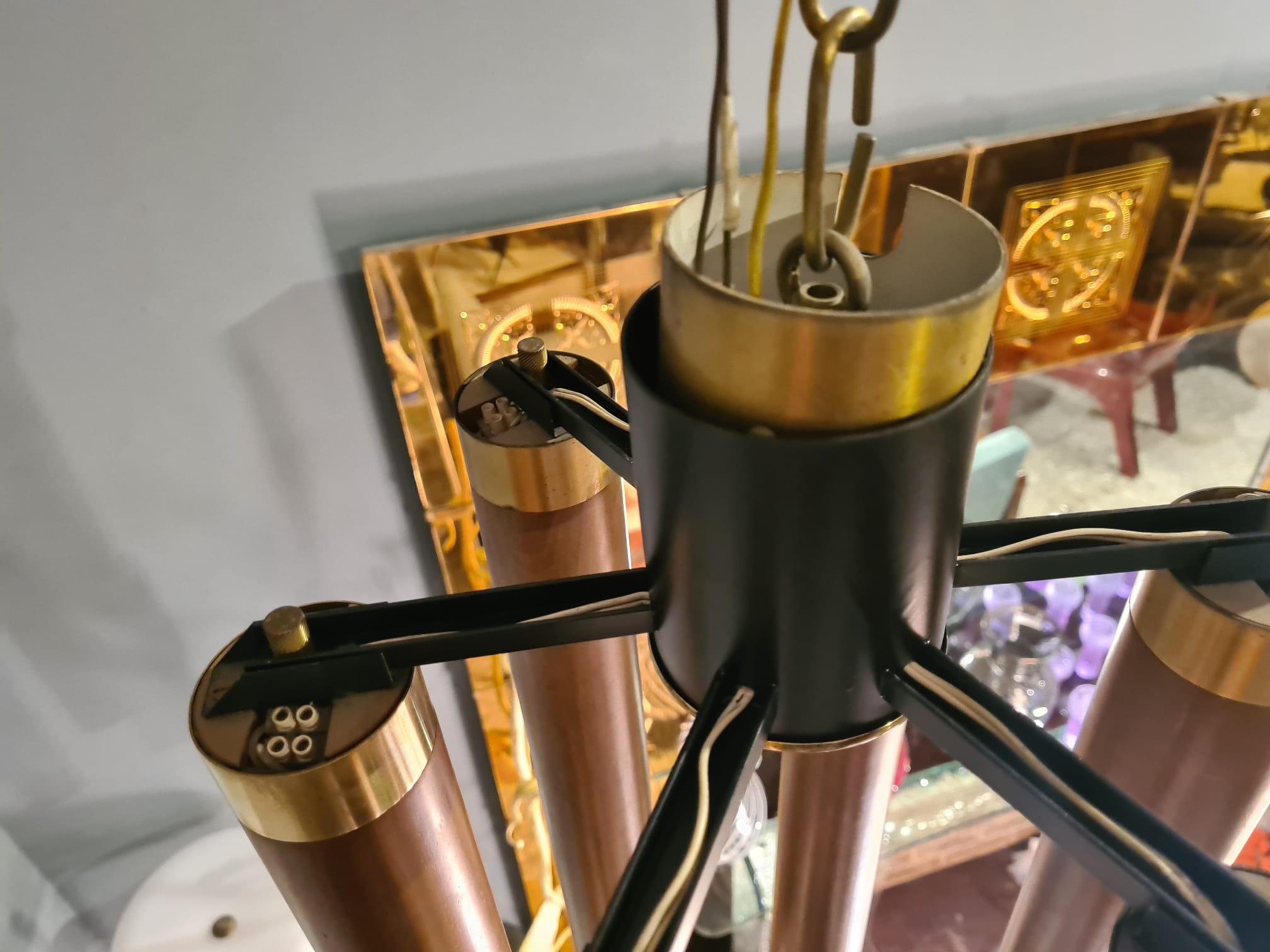 Modern Esperia Italia 6-Light Brass and Glass Chandelier