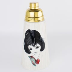 Shaker à cocktail moderniste « Esperia Majolica » en laiton et céramique, Italie, vers 1950