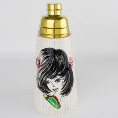 Shaker moderniste « Esperia » en céramique majolique et laiton, Italie, vers 1950