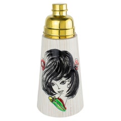 Shaker moderniste « Esperia » en céramique majolique et laiton, Italie, vers 1950