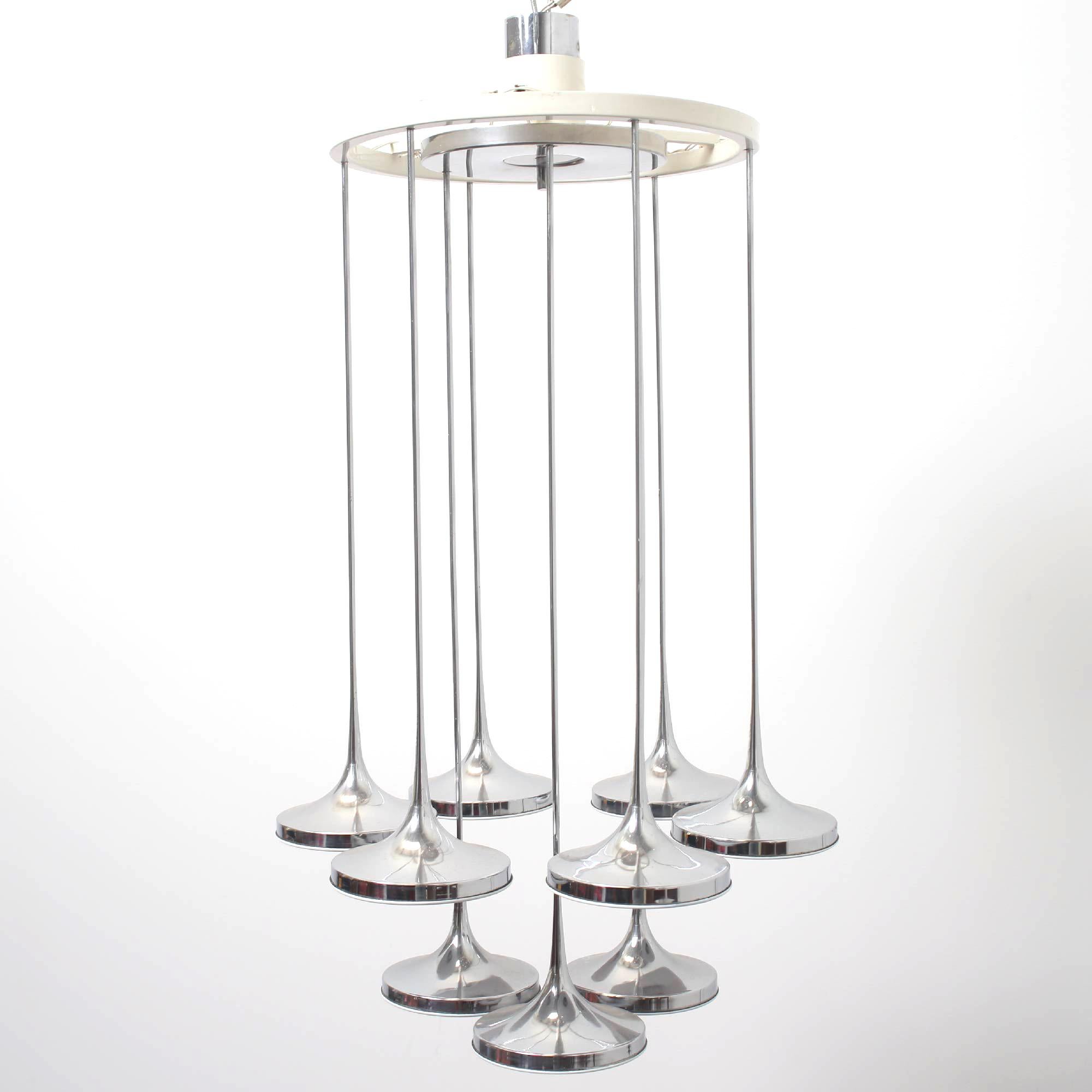 Late 20th Century Space Age Mid Century Modern Chrome Italian Chandelier By Esperia, 1970