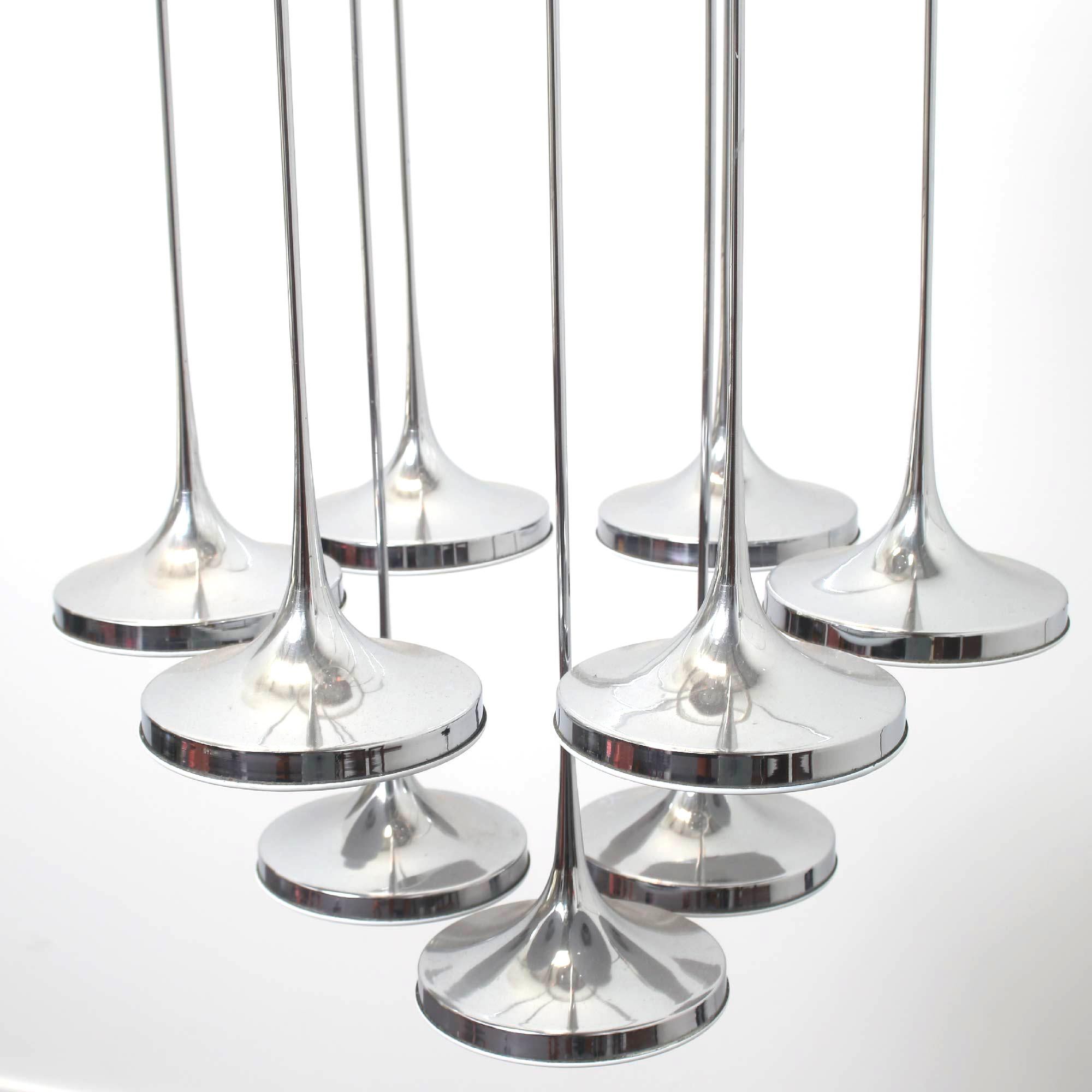 Ceramic Space Age Mid Century Modern Chrome Italian Chandelier By Esperia, 1970