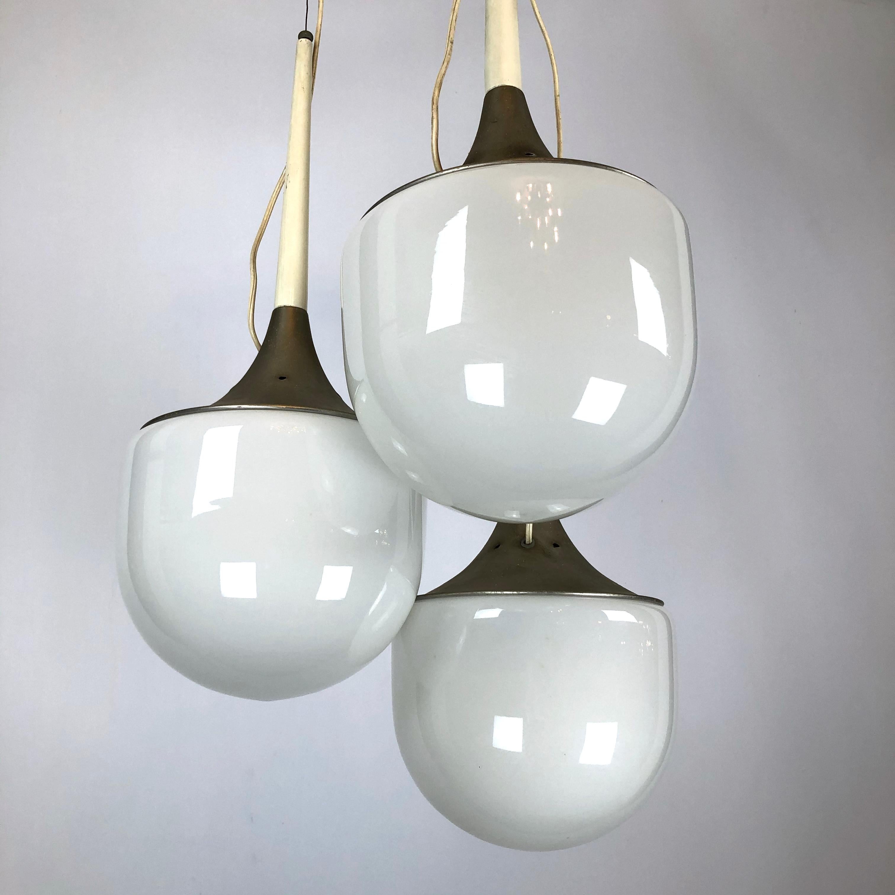 Esperia, Vintage Italian Glass and Metal Suspension Light Chandelier en vente 3