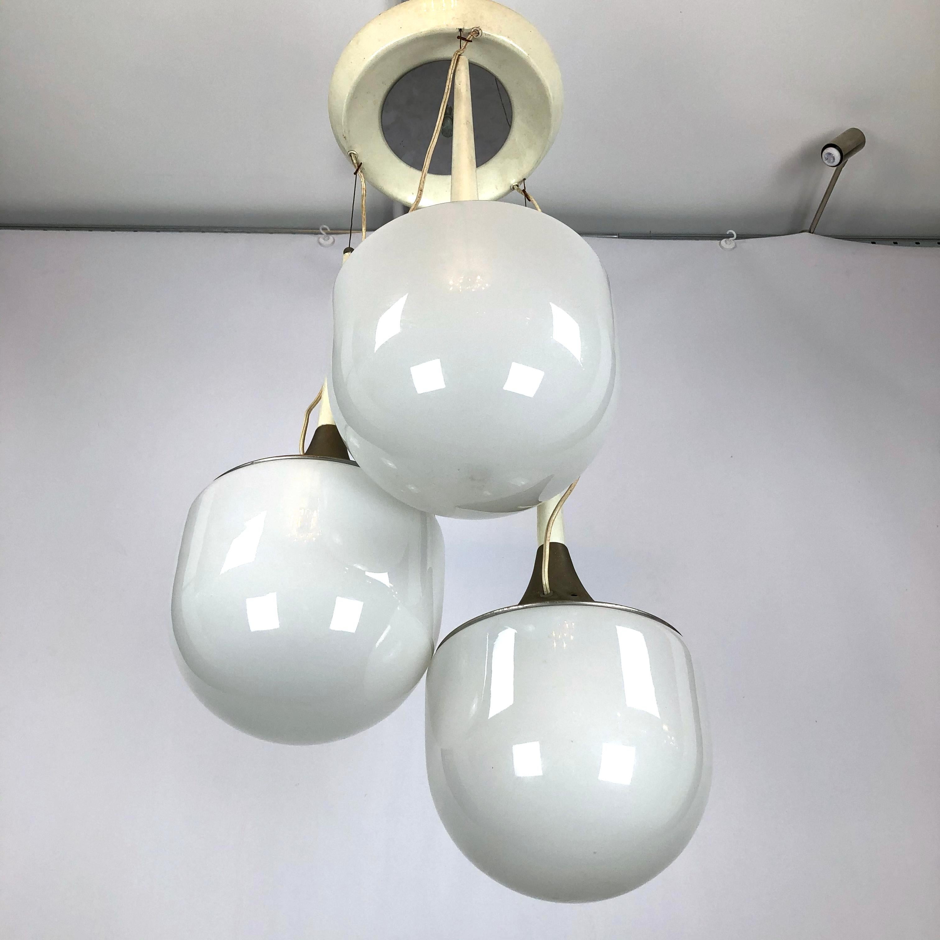 Esperia, Vintage Italian Glass and Metal Suspension Light Chandelier en vente 5