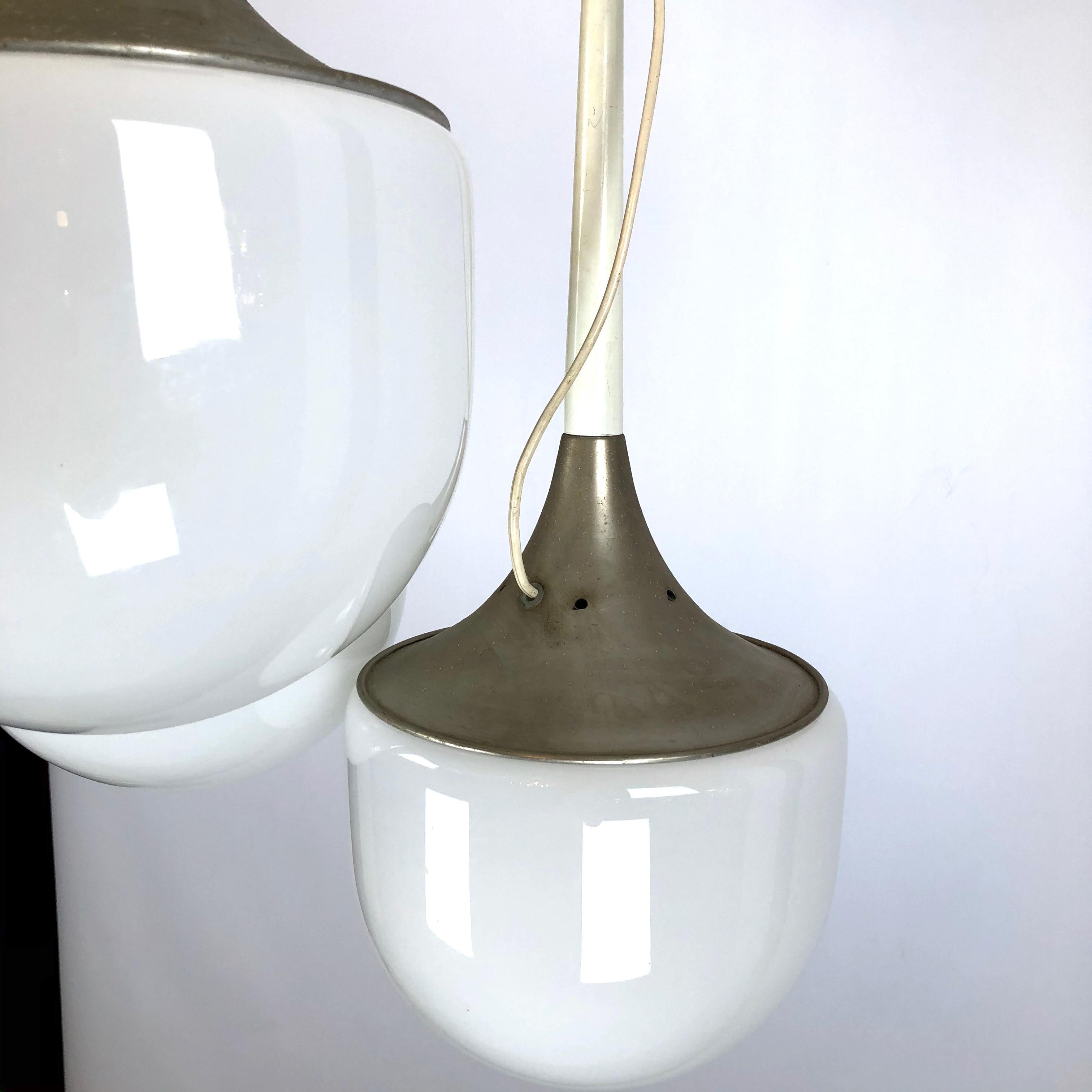 Esperia, Vintage Italian Glass and Metal Pendant Light Chandelier For Sale 9