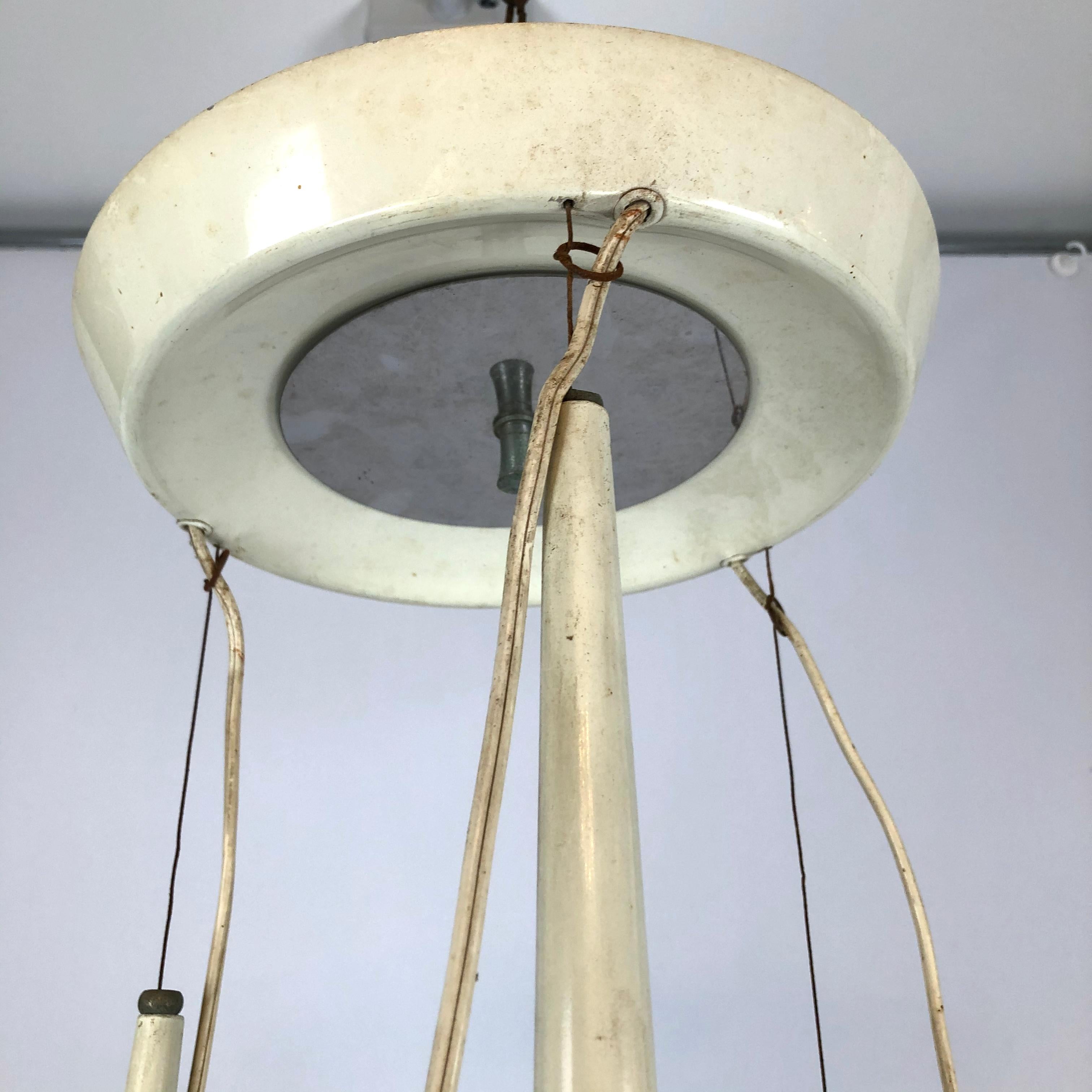 Esperia, Vintage Italian Glass and Metal Suspension Light Chandelier en vente 10