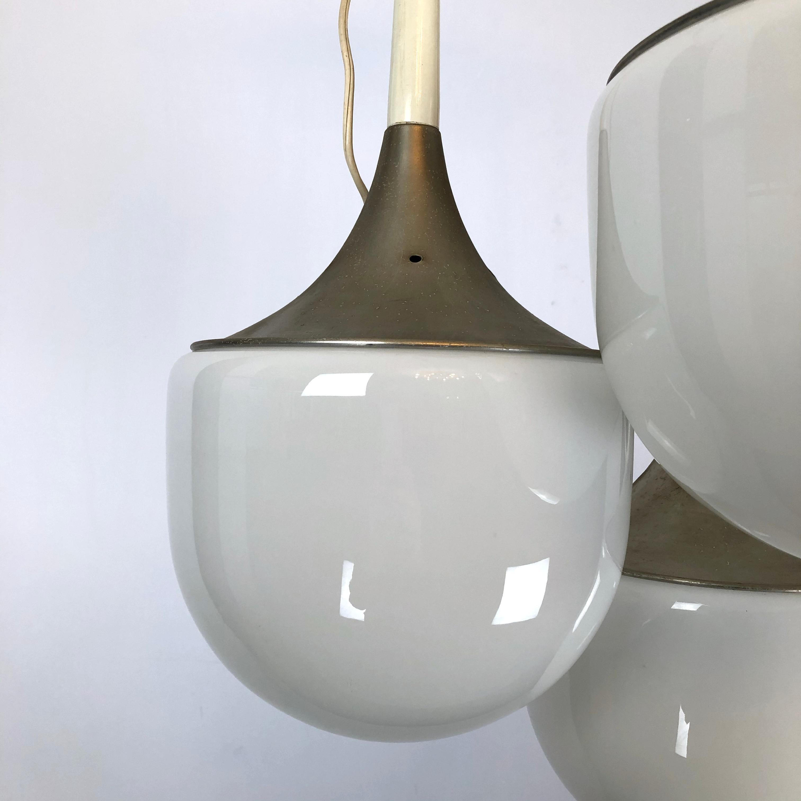 Esperia, Vintage Italian Glass and Metal Suspension Light Chandelier en vente 11