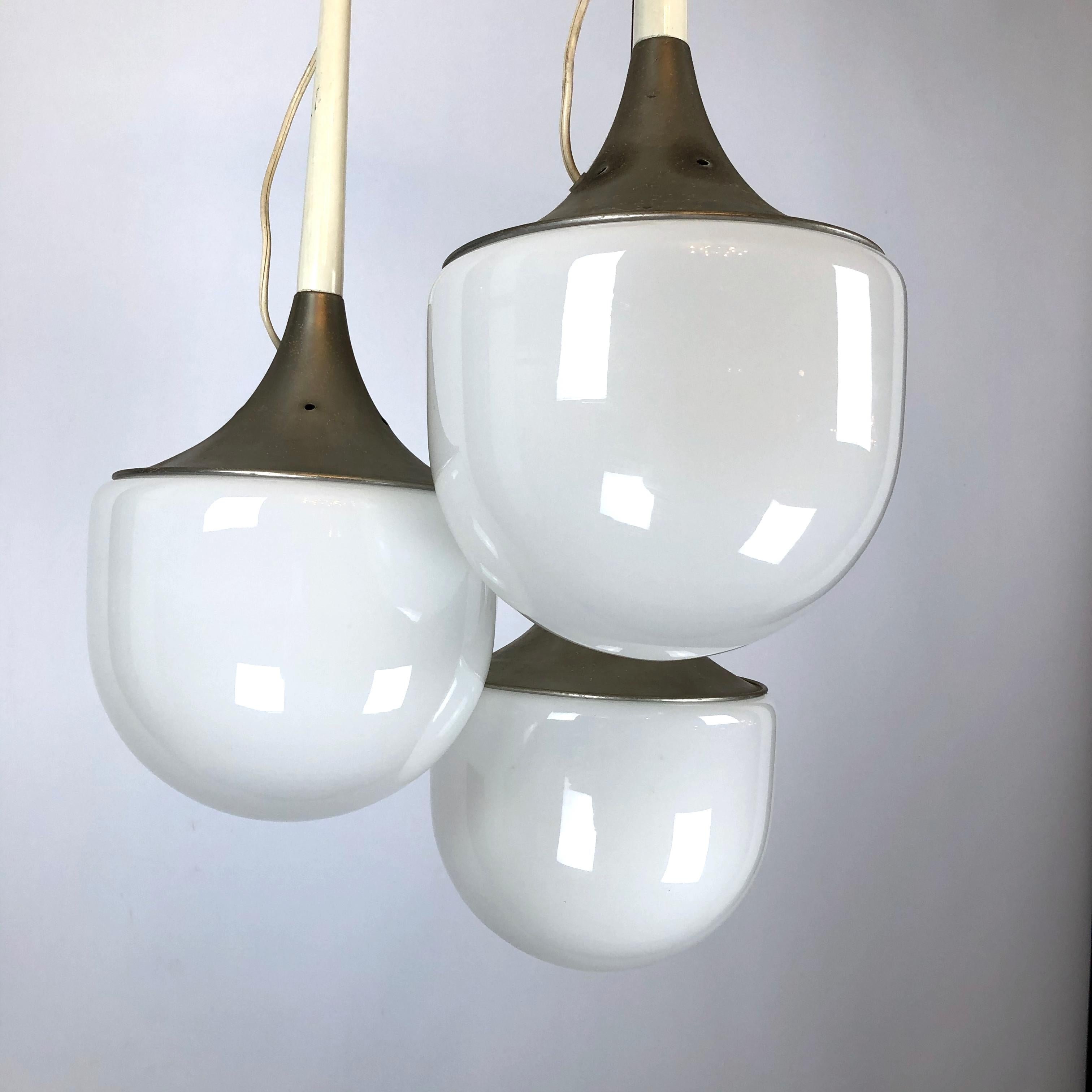 Esperia, Vintage Italian Glass and Metal Pendant Light Kronleuchter im Angebot 12