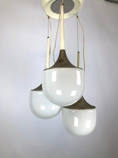 Esperia, Vintage Italian Glass and Metal Pendant Light Chandelier