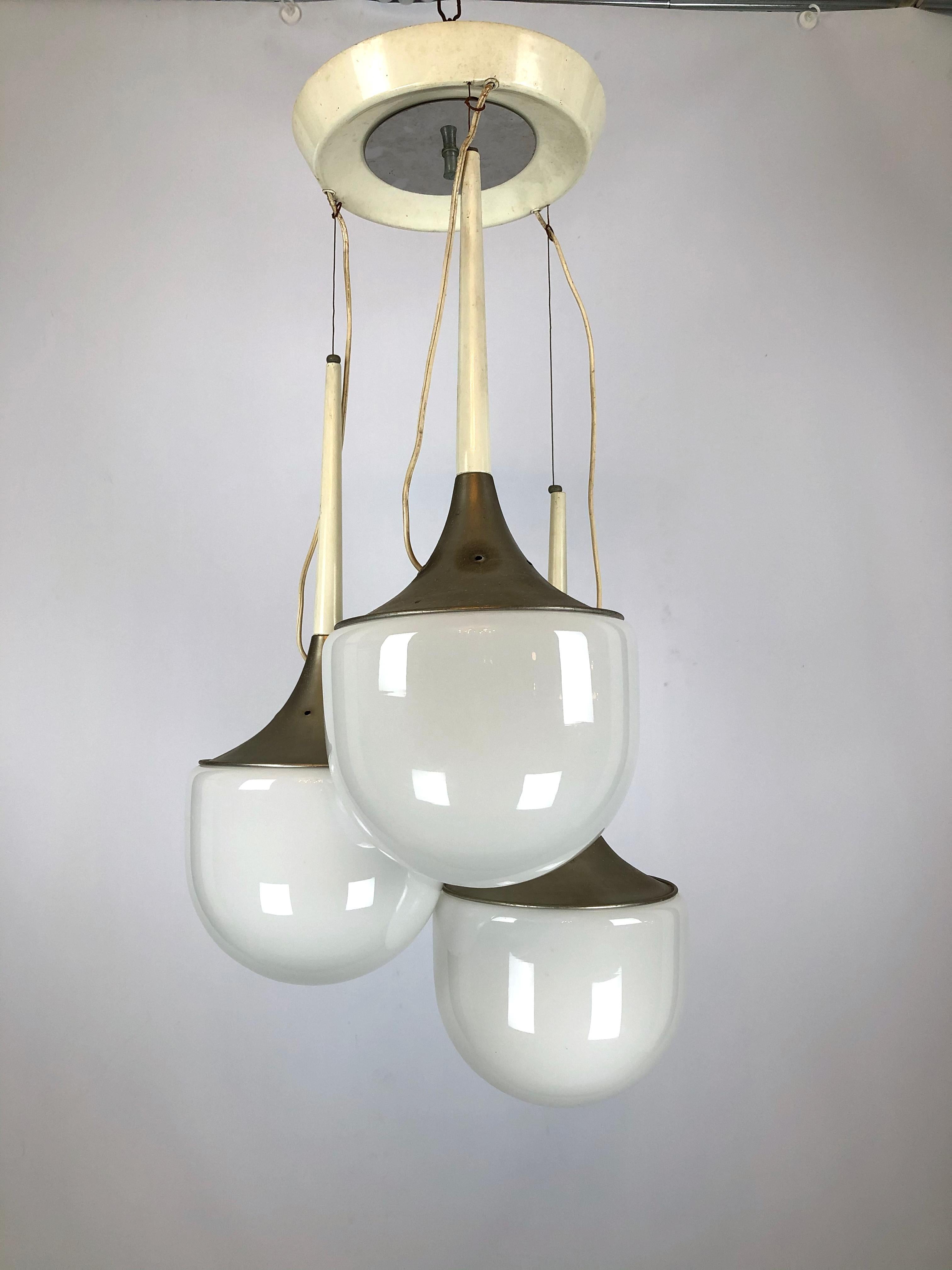 Esperia, Vintage Italian Glass and Metal Suspension Light Chandelier en vente 13