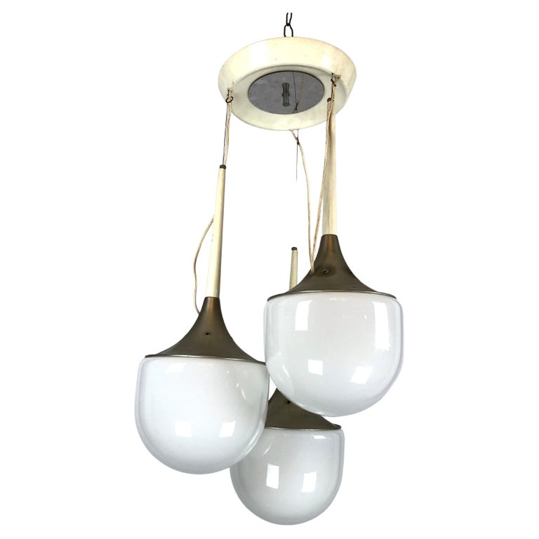 Esperia, Vintage Italian Glass and Metal Pendant Light Chandelier For