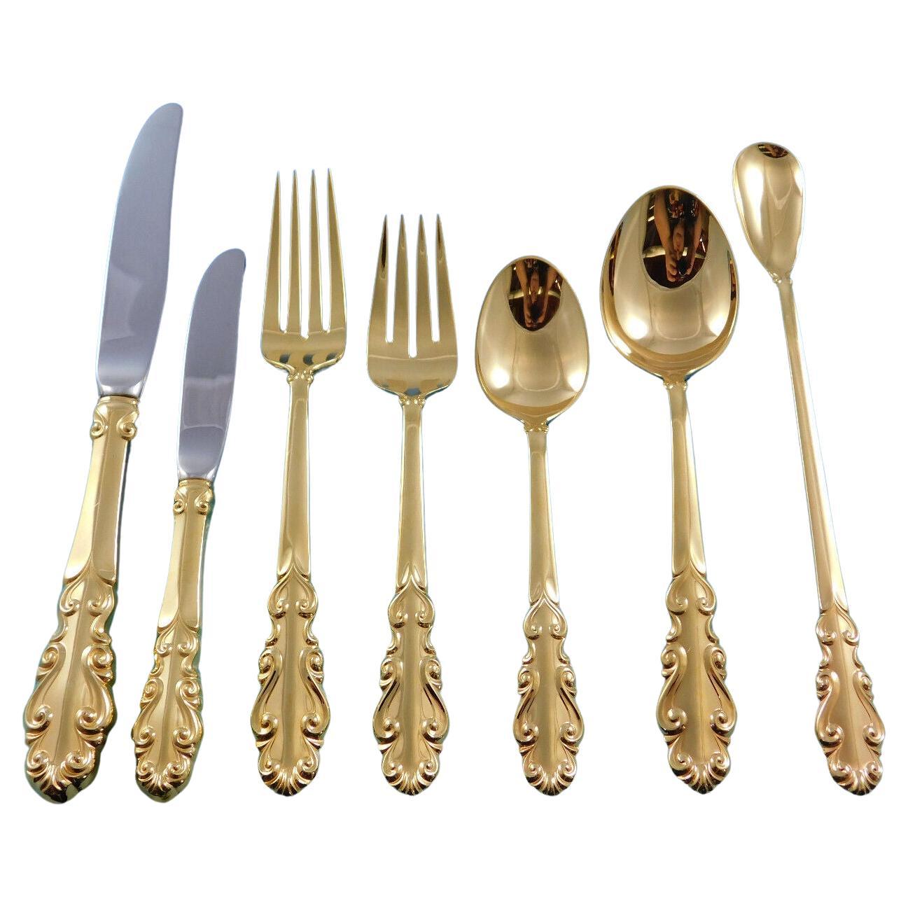 Esplanade Gold by Towle Sterling Silver Flatware Set for 12 Service 91 pieces For Sale