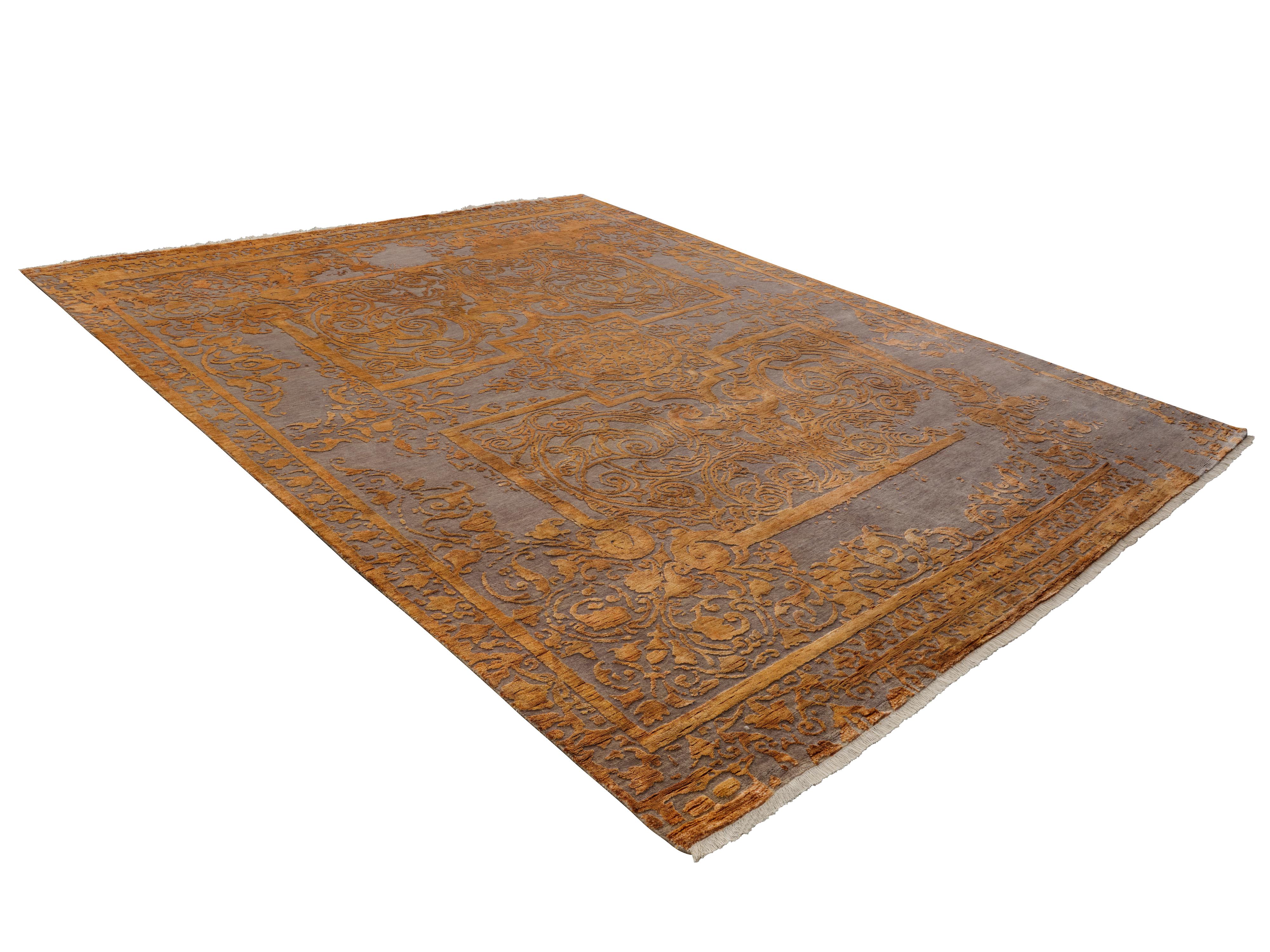 Hand-Knotted ESPOIR Hand Knotted French Rococo Inspired Rug in Rust & Ivory Colours by Hands For Sale