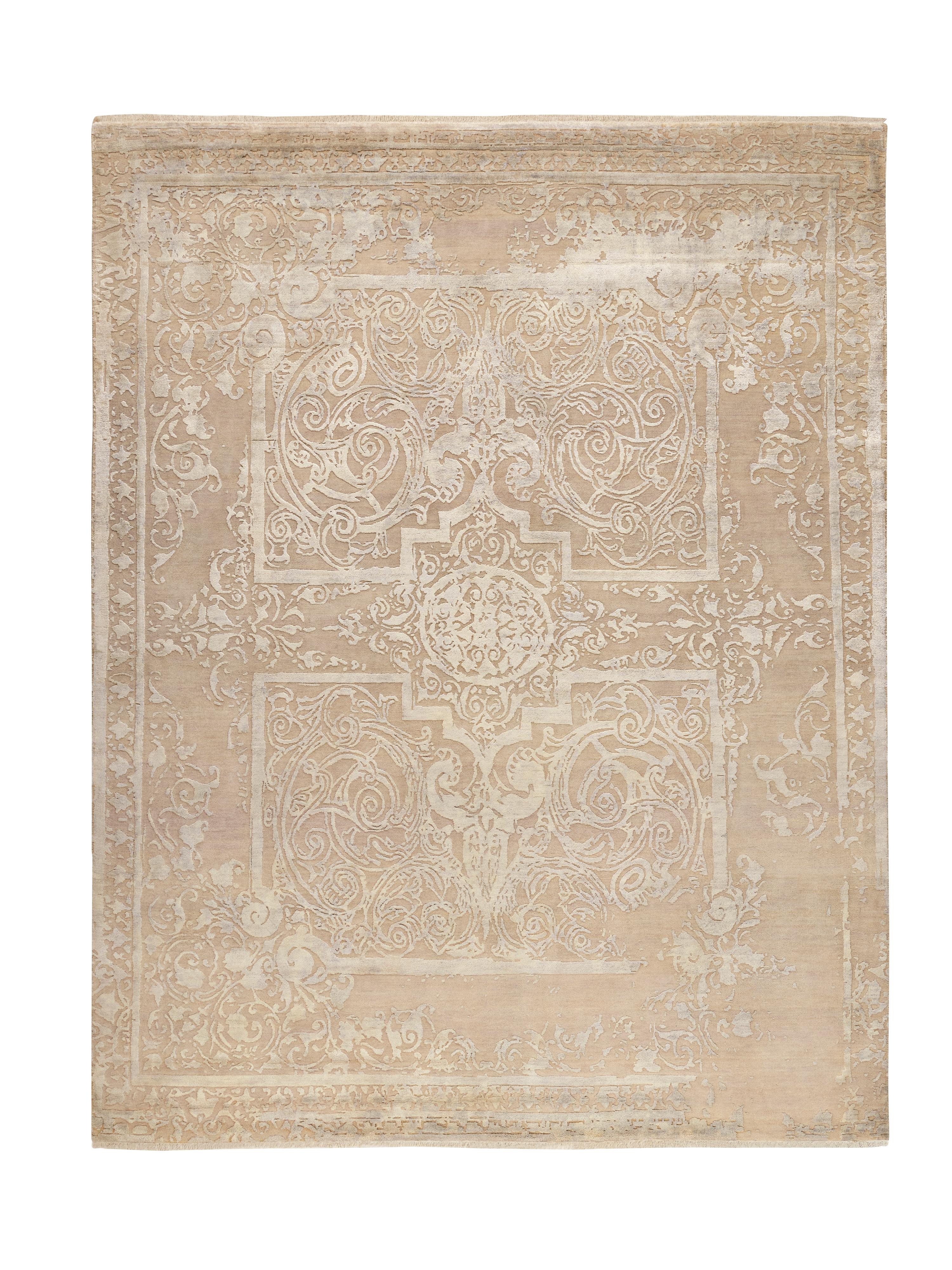 ESPOIR Hand Knotted French Rococo Inspired Rug in Rust & Ivory Colours by Hands For Sale 1