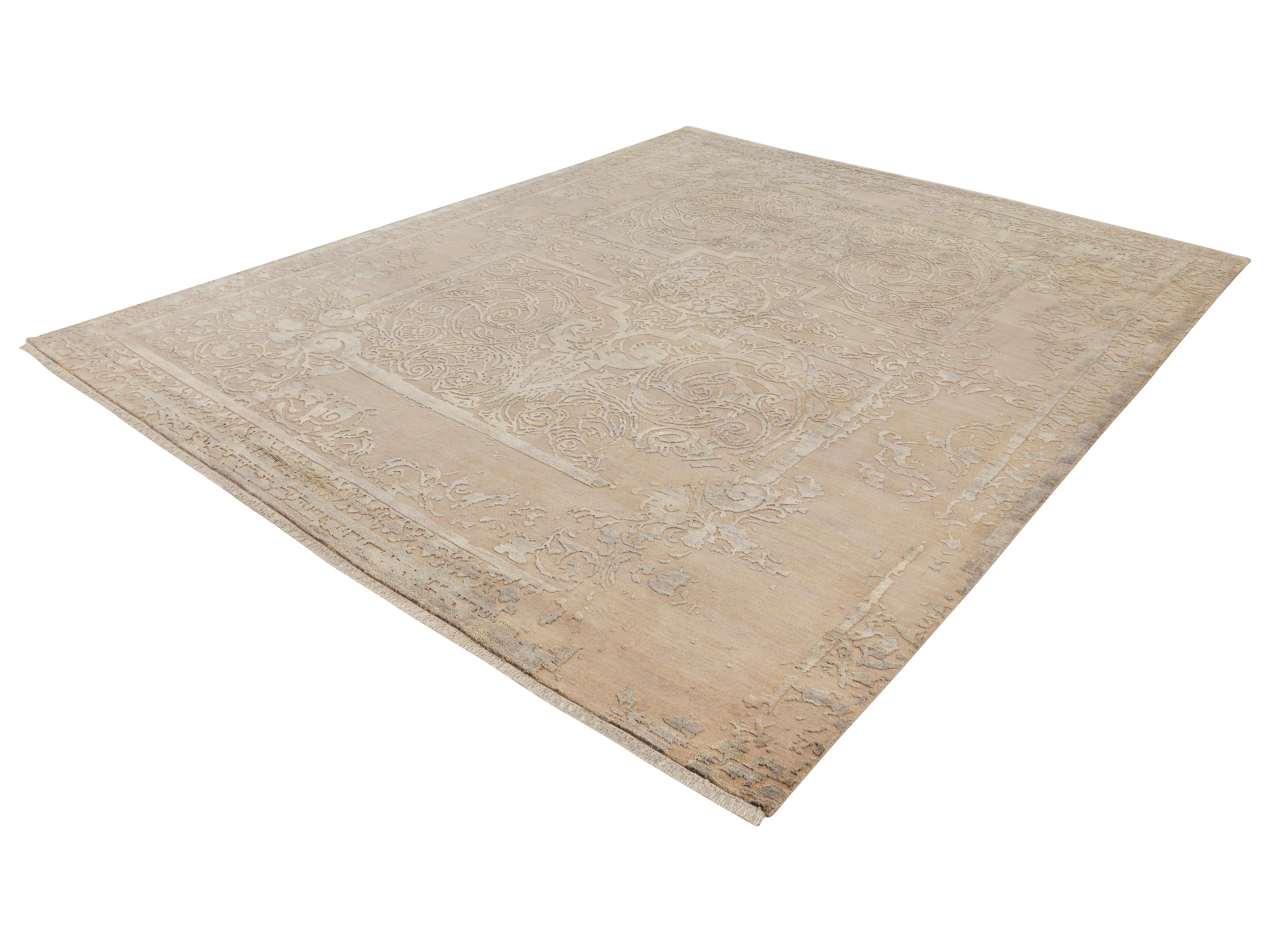 ESPOIR Hand Knotted French Rococo Inspired Rug in Rust & Ivory Colours by Hands For Sale 1