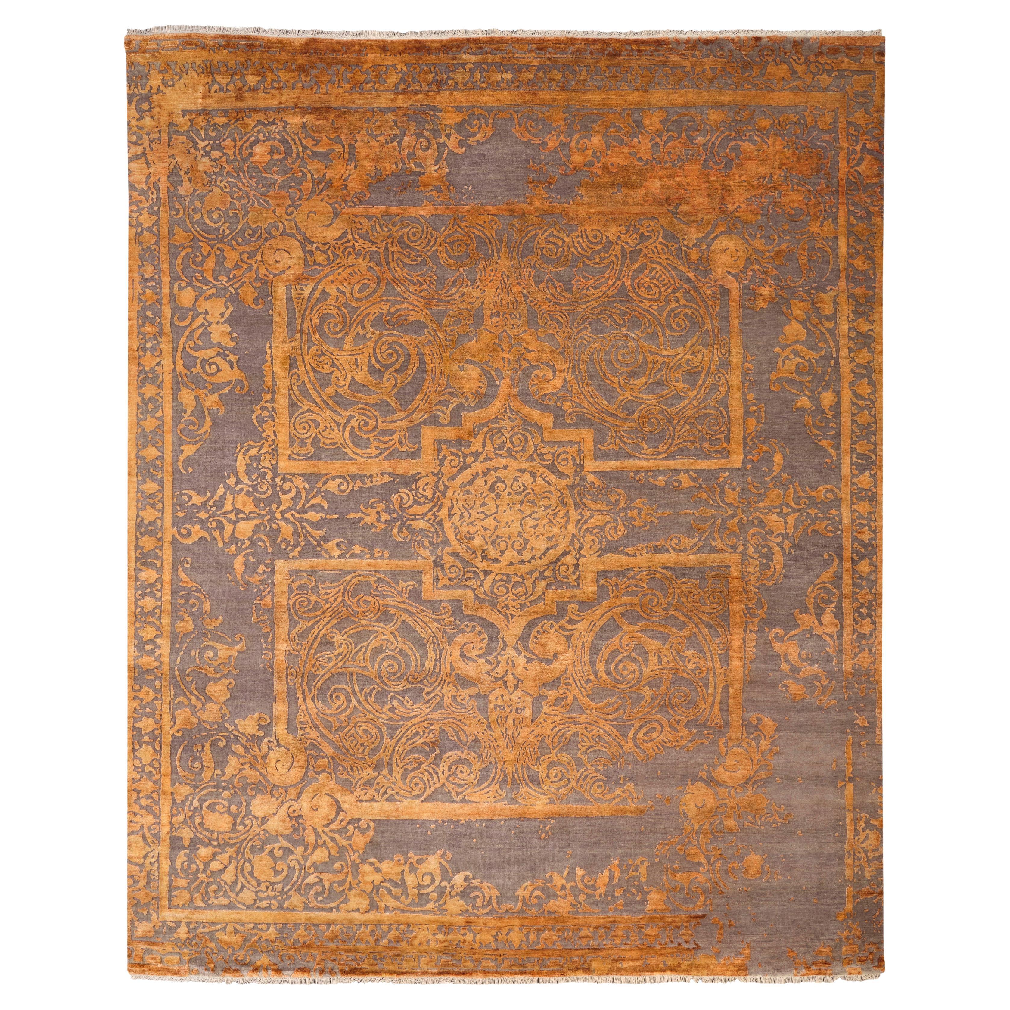 ESPOIR Hand Knotted French Rococo Inspired Rug in Rust & Ivory Colours by Hands