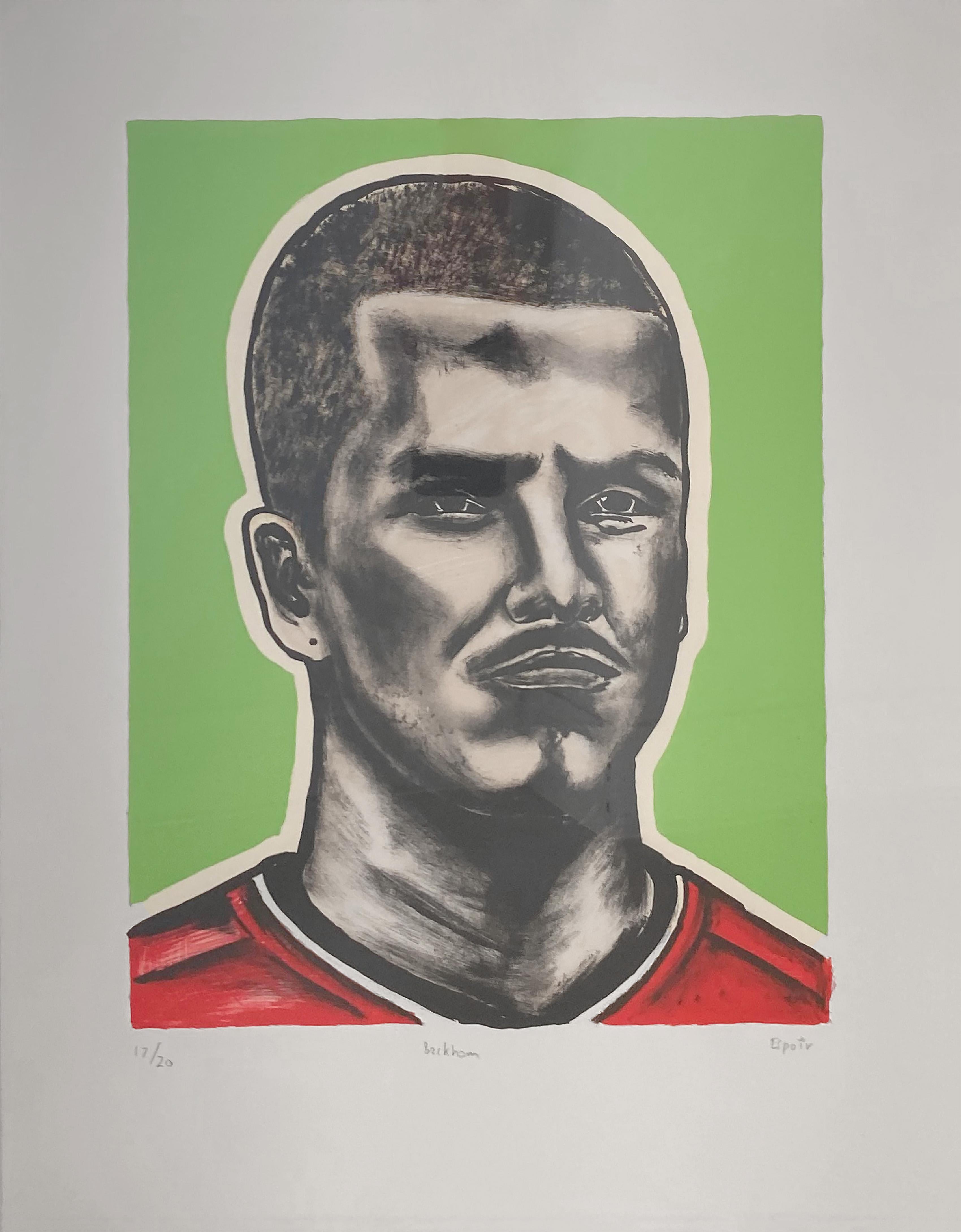 Espoir Kennedy  Figurative Print - David Beckham Portrait, hand printed lithograph