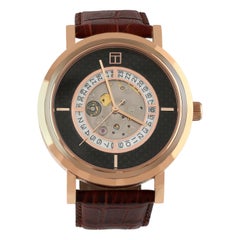 Used Esposto Leather Automatic Watch In Brown With Rose Gold Plated