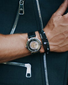 Esposto Leather Automatic Watch In Black With Carbon Fibre Steel