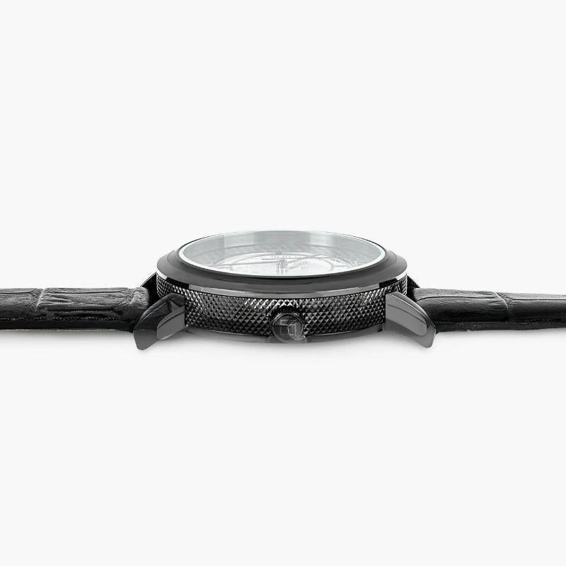 Esposto Automatic watch with black leather, black carbon fibre and black Ipplated stainless steel

This black IP plated stainless steel watch takes inspiration from pre-war classic designs, combining them with modern materials such as black carbon