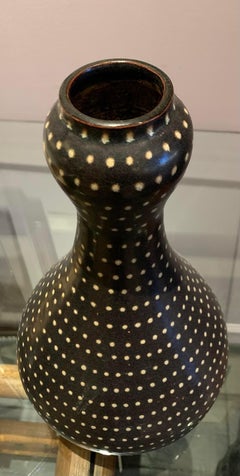Espresso Color with Cream Hand Pin Dotted Vase, China, Contemporary