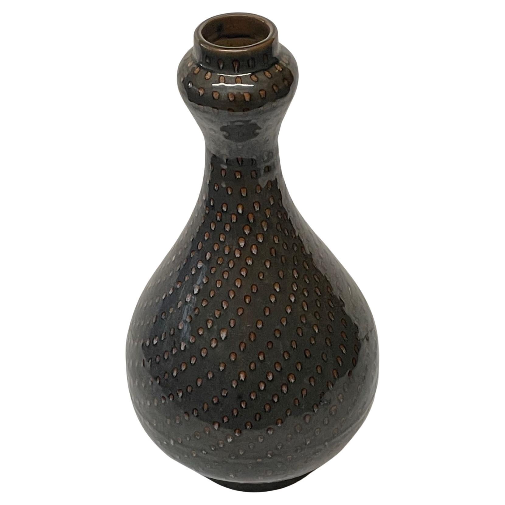 Dark Grey Ground with Cream Hand Pin Dotted Vase, China, Contemporary For Sale